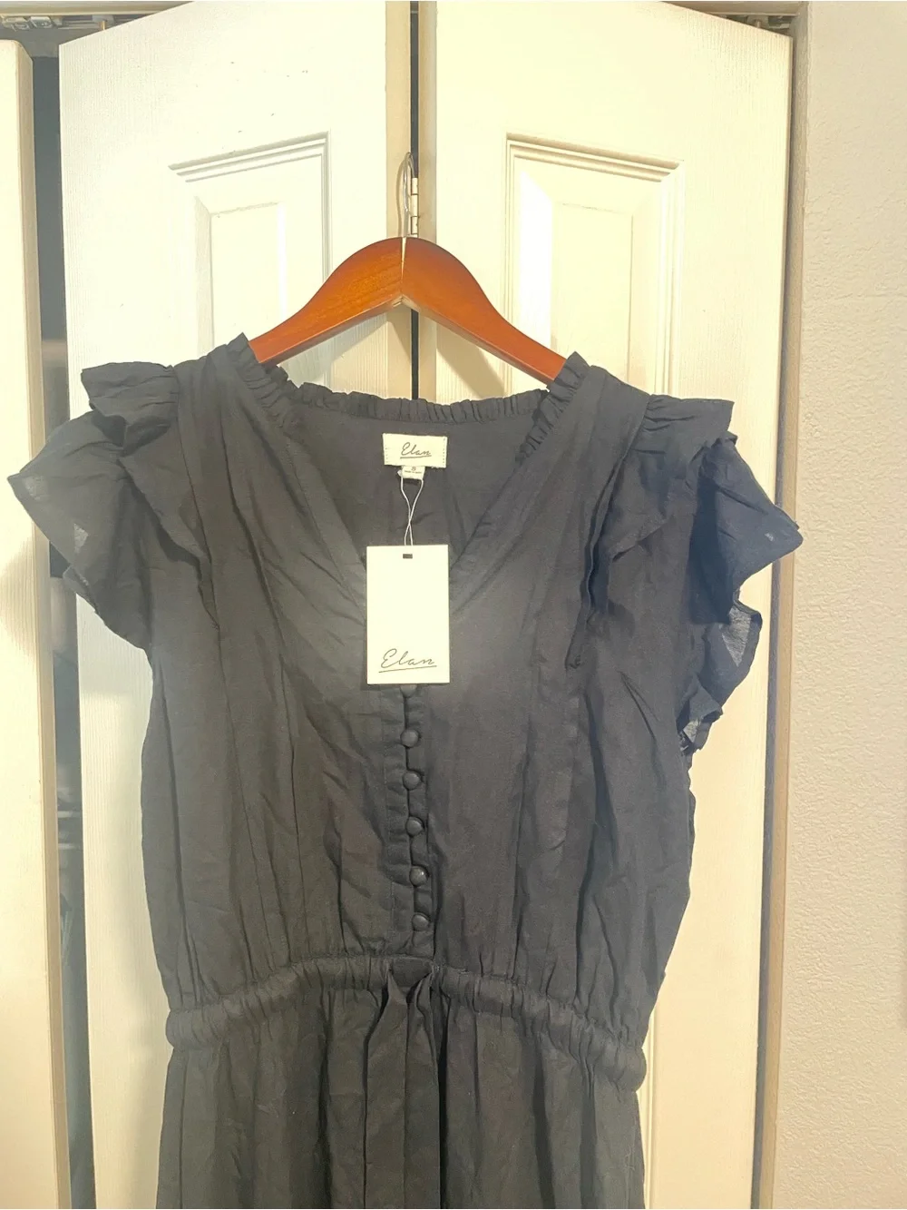 Elan Black Maxi Dress with Ruffle Sleeves